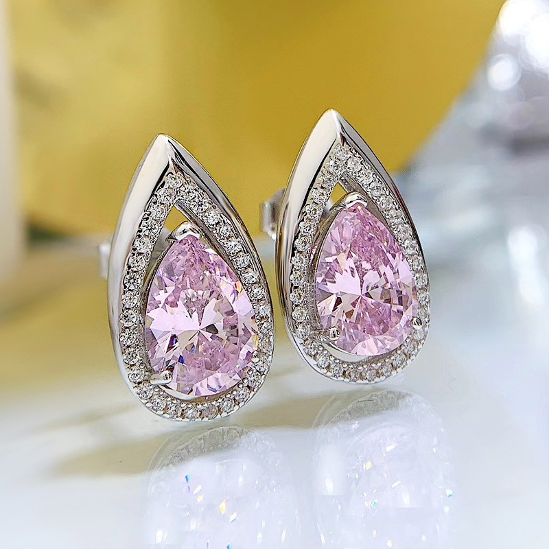 Sterg Drop Earrings Women - 2024 Top Seller, 100% Real Sier with Pink Moissanite Stones, Perfect for Parties and Weddings