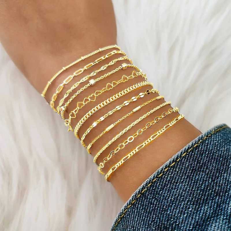 11 Dainty Gold Chain Bracelet Set for Women 14K Gold Plated Chain Bracelet Womens Fashion Stackable Jewelry Gift W241004