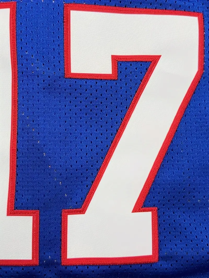 #17 Josh Allen Comfy V-Neck Football Jersey Blue Mesh Embroidery for Training and Competition Breathable Moisture-Wicking Short Sleeve Top for Active 