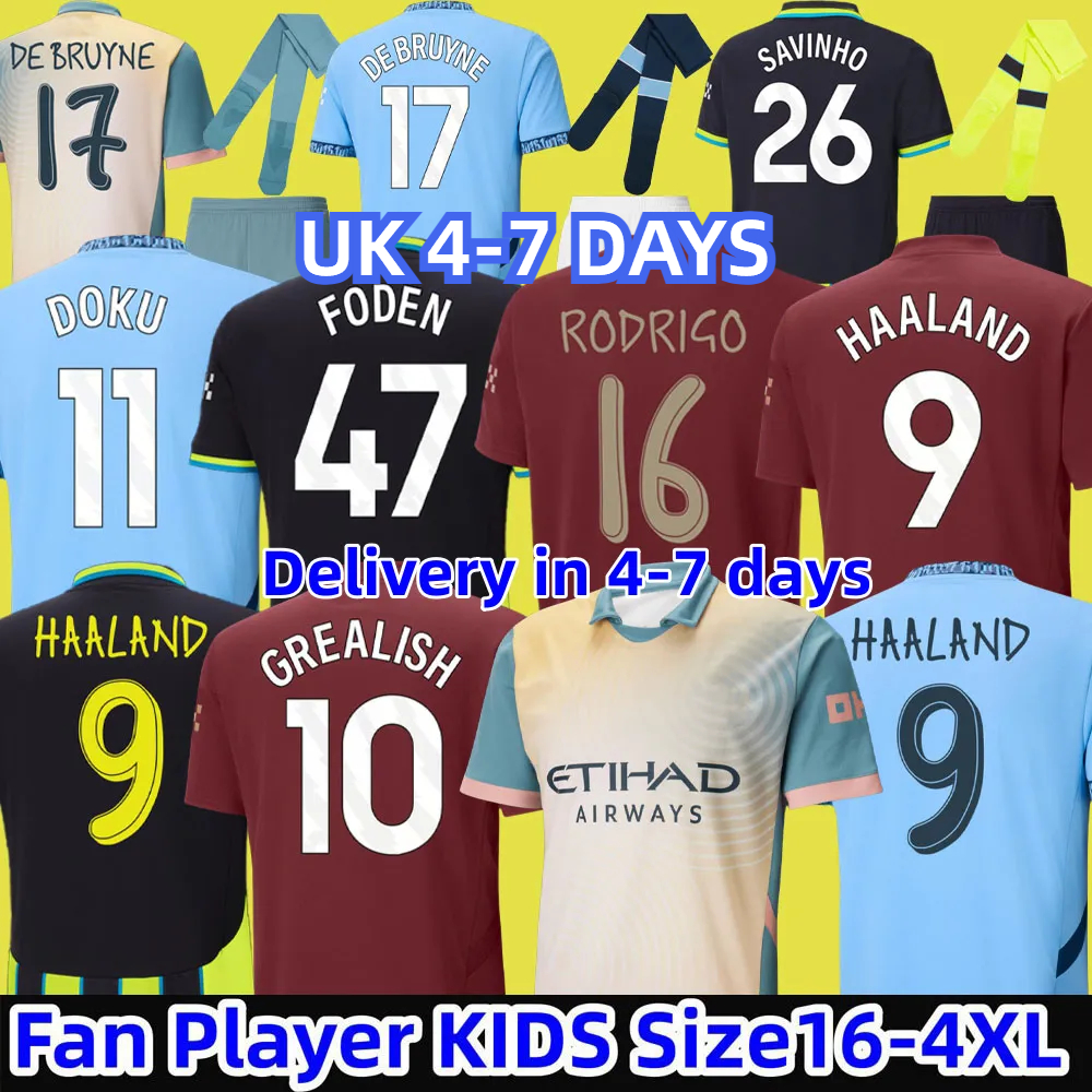 Soccer Jerseys 24 25 HAALANDS Man Citys Football Shirt DE BRUYNE RODRIGO GREALISH FODEN 2024 2025 MANS CITIES BERNARDO RUBEN DOKU ALVAREZ Fans Player Men Kids Kit Sets