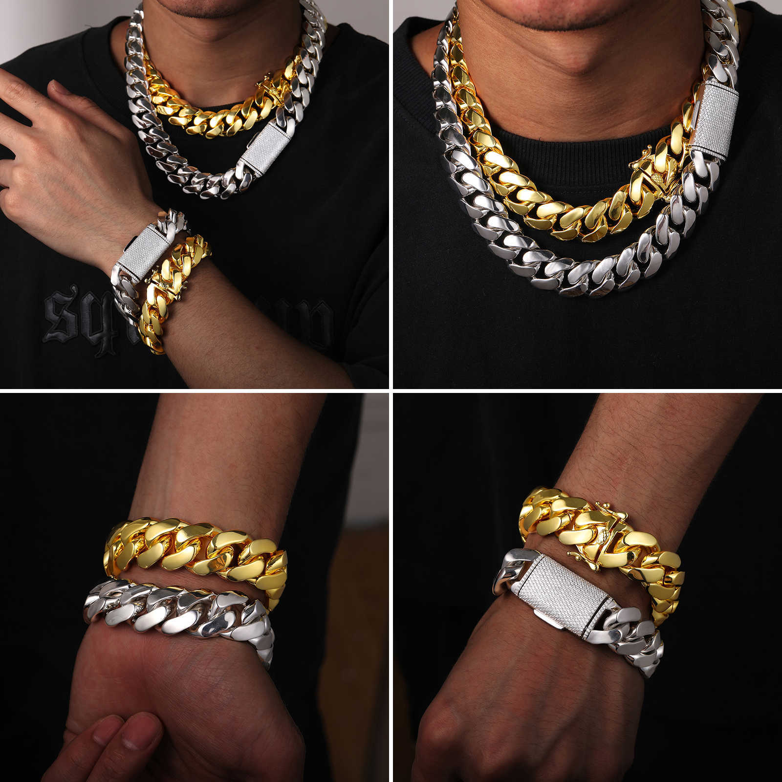 Jewelry Wholesale Bulk 10 pcs/set 10-22mm 14K 18K 20K Gold Heavy Choker Cubana Solid Miami Cuban Link Chain Necklace For Men