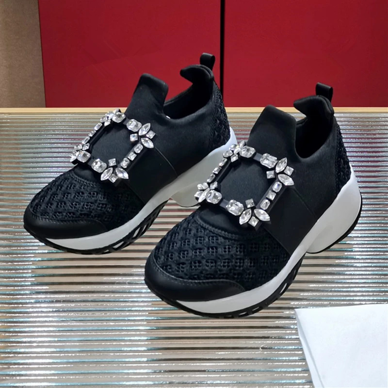high-quality Thick sole satin rhies square buckle casual platform light women's running shoes 7CM 34-42