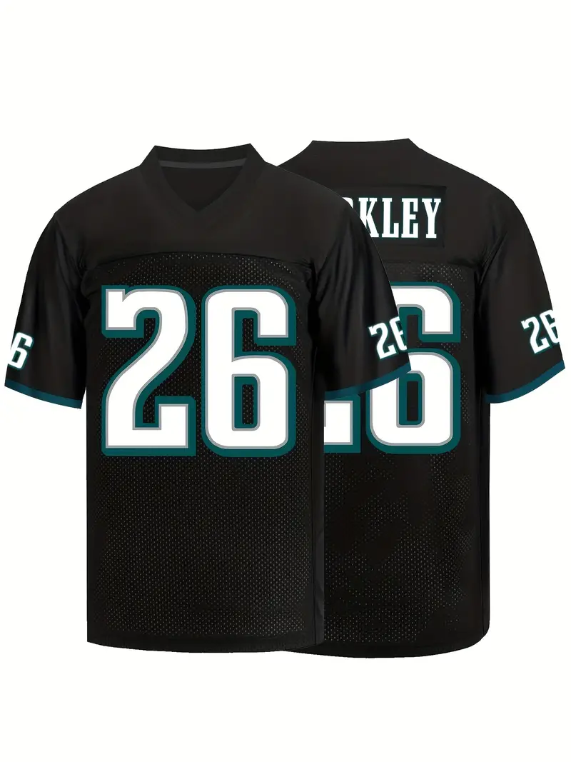 #26 Saquon Barkley Comfy V-Neck Jersey Black Mesh Embroidery For Training And Compeon Breathable Moisture-Wicking American Football Shirt