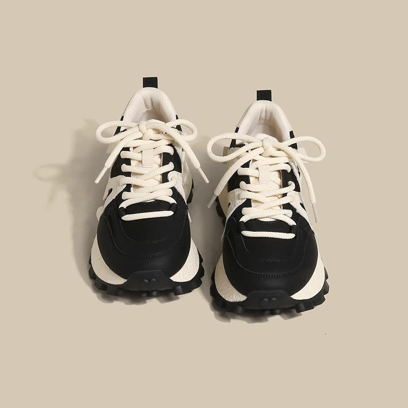 Forrest Gump Women's 2025 New Colored Soft Leather Thick Sole Versatile Soft Sole Waffle Shoes Sports and Casual Single Shoes Dad Shoes