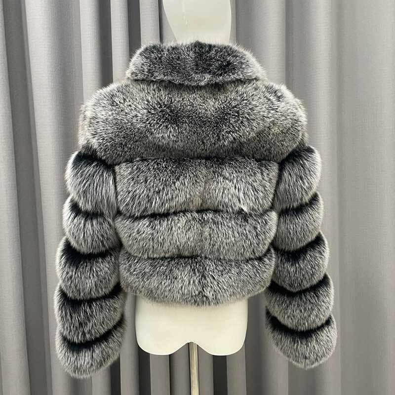 Winter Ladies Cropped Coats Casual Fashion Square Neck Long Sleeves High Quality Real Fox Fur Jacket - view 4