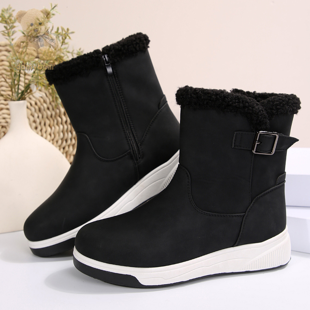 Ddmybear Snow For Women In Autumn Winter, Large Size With Fleece And Warm Cotton Shoes, Thick Soled Hairy Short Boots Chinese Brand Shoes F1008-45