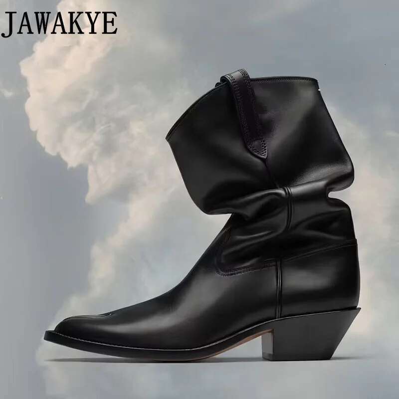 Unisex Western Couple Men & Women's Short Pleated Leather Split Toe Tabi Shoes Cowboy Boots