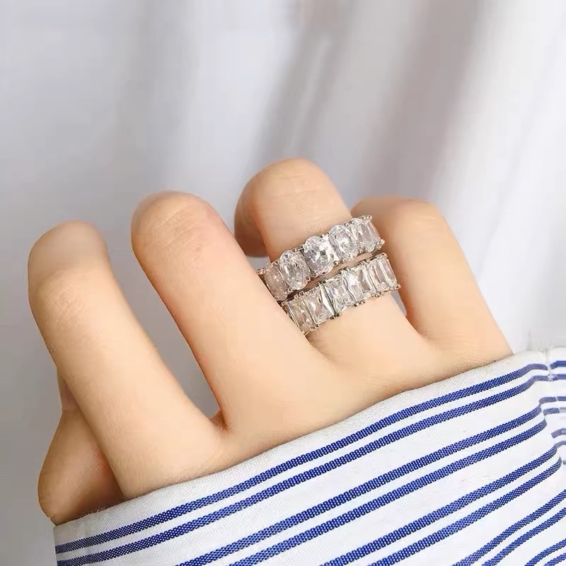 Oval Wedding Ring Set: Sterg Sier, White Topaz & Cubic Zirconia, for Women, Engagement, Party, Gift