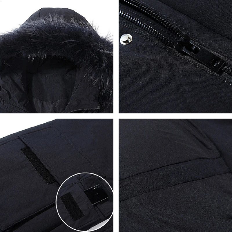 Winter Mens Warm Thick Down Jacket Mens Fashion Hooded Fur Collar Waterproof Inflatable Jacket High Quality Parka Mens 240930