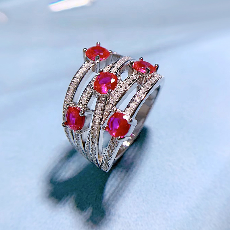 Choucong Cross Wedding Rings Luxury Jewelry Pure 100% 925 Sterling Silver Round Cut Ruby Moissanite Diamond Gemstones Party Eternity Women Finger Ring