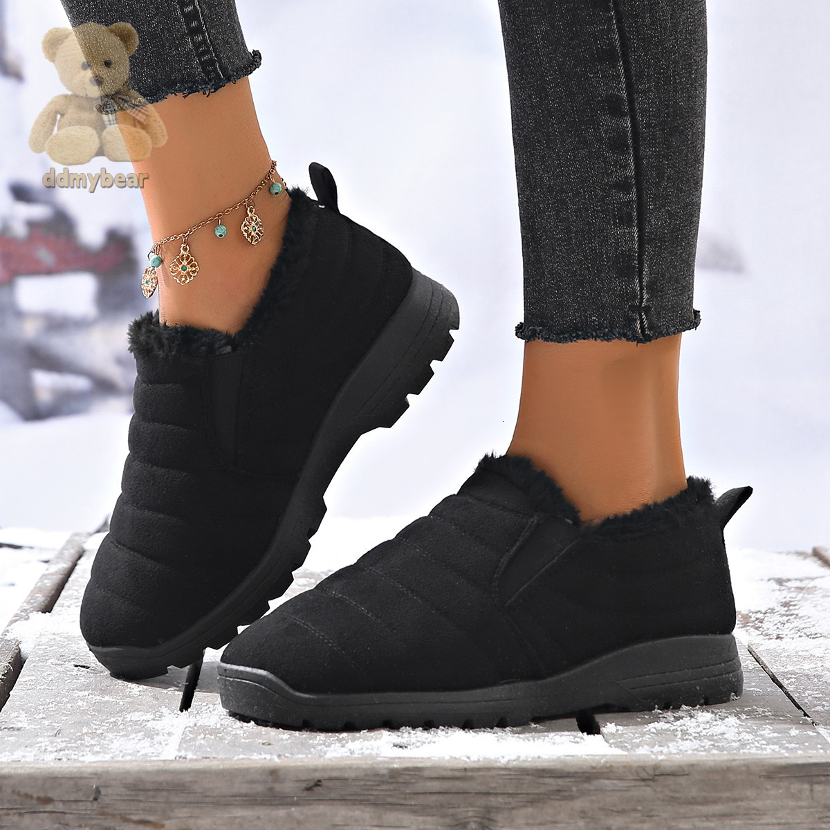 Ddmybear Fashionable Hairy Soled Height Increasing Snow Boots Women With Thick Fleece Winter Protection Women Cotton Shoes For Warmth Chinese Brand Sh
