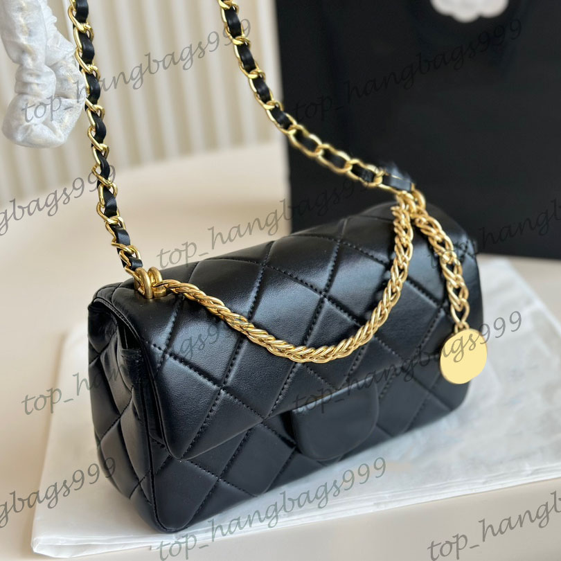 Luxury Designer Lambskin Classic Mini Flap Quilted CF Shoulder Bags Gold Metal Chain Clutch Tote Purse Matelasse Crossbody Turn Lock Outdoor Sacoche 19cm 5 Colors