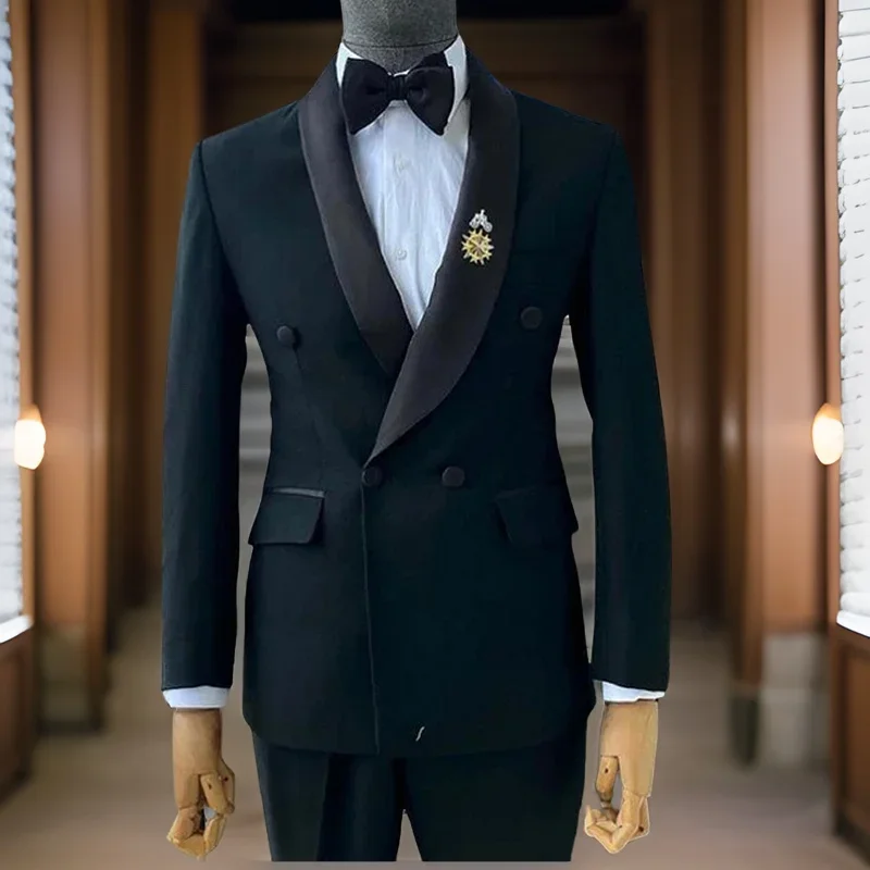 Black Wedding Blazer for Men Slim Fit Male Suit Double Breasted Jacket 1 Piece Formal Groom Tuxedo Fashion Prom Costume