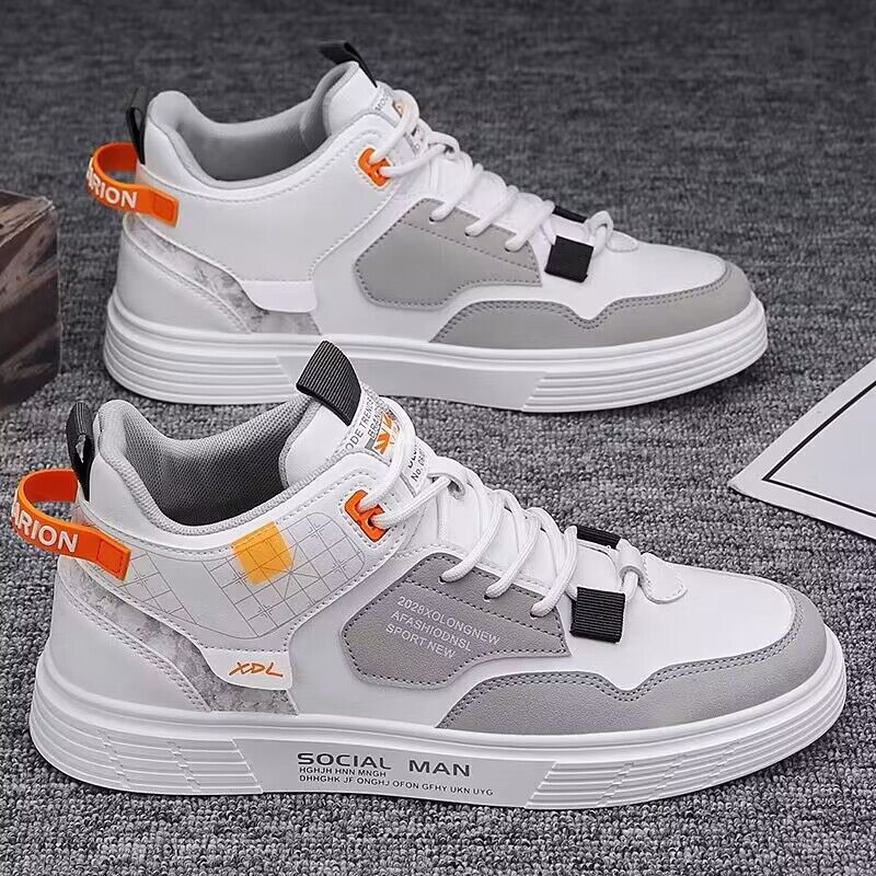 High Top Canvas Men New Breathable White For Spring Autumn Seasons, Men's And Versatile Sports Board Shoes Trendy Shoes