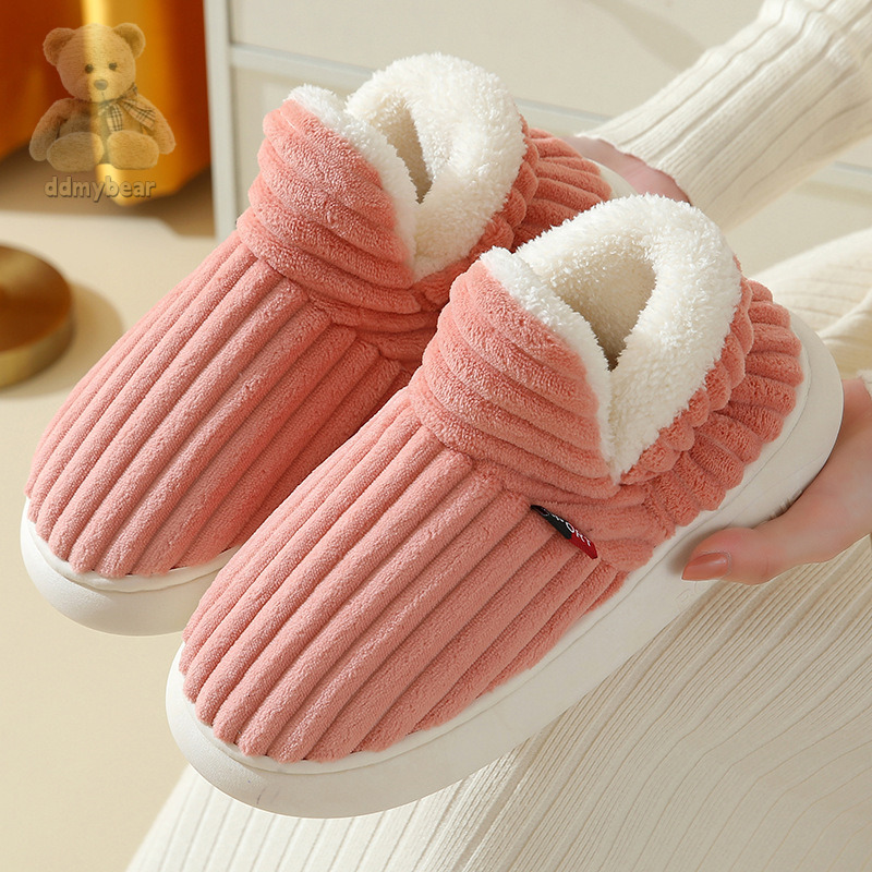 Ddmybear New Women's Indoor Winter Plush Thick Sole Warm Cotton For Men's Home Shoes Heel Pack Chinese Brand Shoes F1008-19