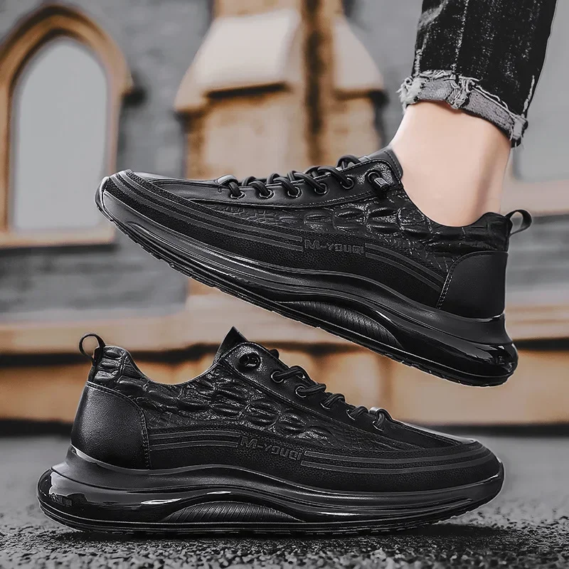 Crocodile Print Men Shoes Retro Design Leather Casual Sneakers Summer Platform Walking Shoes for Men New Slip on Tenis