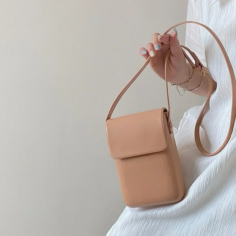 2024 Flip over crossbody for women, mini PU leather, shoulder and handbag, women's phone, simple solid color designer bag, mobile phone bag