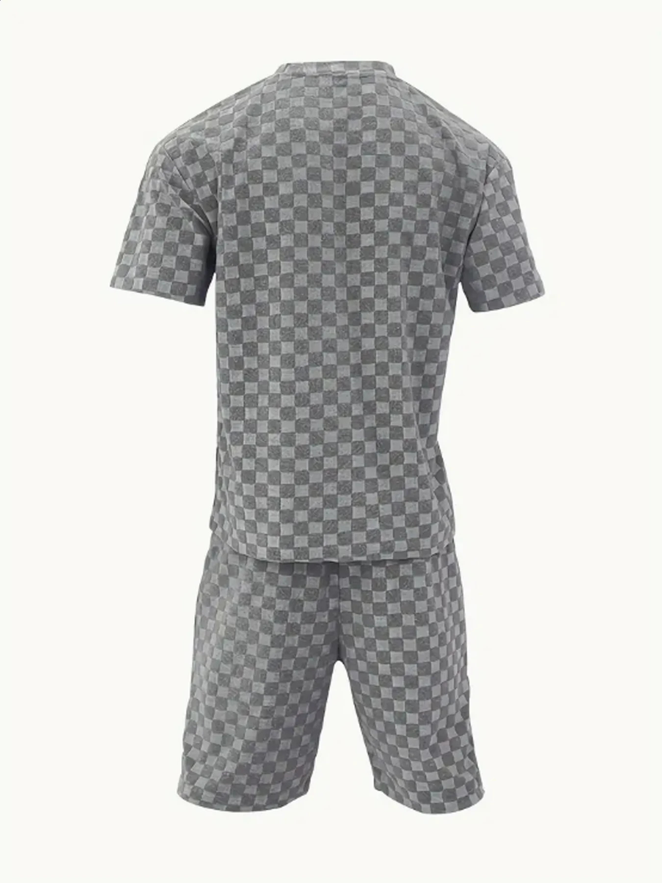 Lightweight Summer Style - Mens 2-piece textured dress set loose short sleeved T-shirt drawstring shorts and portable pockets 240929