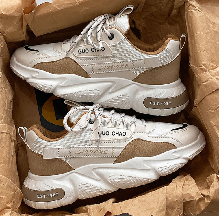 Men Sports Fashion Design Thick Sole Increase Height Sneakers Breathable Running Shoes Anti Slip Triple Black Green Khaki fashion