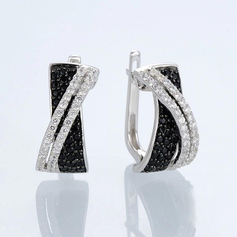 Sterg Sier Black Gold Fill Pave Cubic Zirconia Cross Earrings for Women