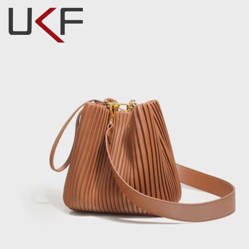 UKF Ruched Bucket Bags For Women Women's Handbags Fashion Casual Shoulder Crossbody Drawstring Design Flap Tote Bag