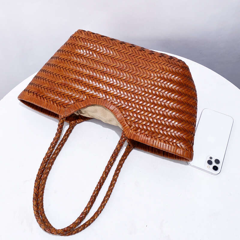 Genuine Leather Handwoven Tote Bags For Women Designer Handbag Purse 2024 New In Cowhide Braid With Inner Pocket Shoulder