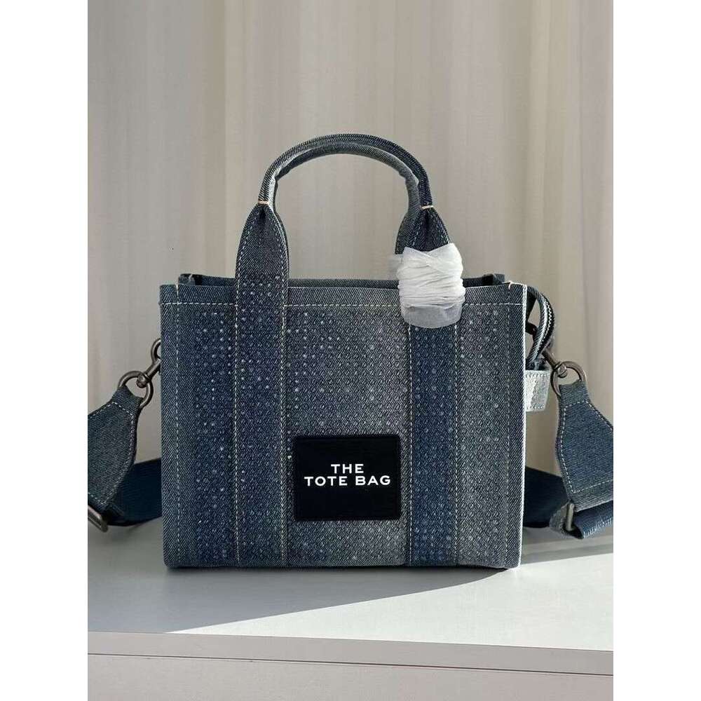 2024 New Color Blocked Tote Rhie Denim Shopping Bag, Women's Handbag, Single Shoulder Crossbody