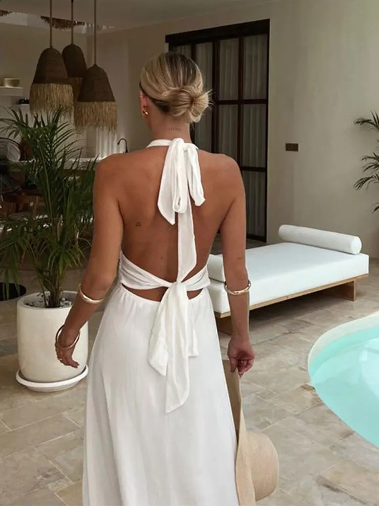 GACVGA strapless backless womens long dress summer streetwear sleeveless high seam holiday sexy party club long dress 240930