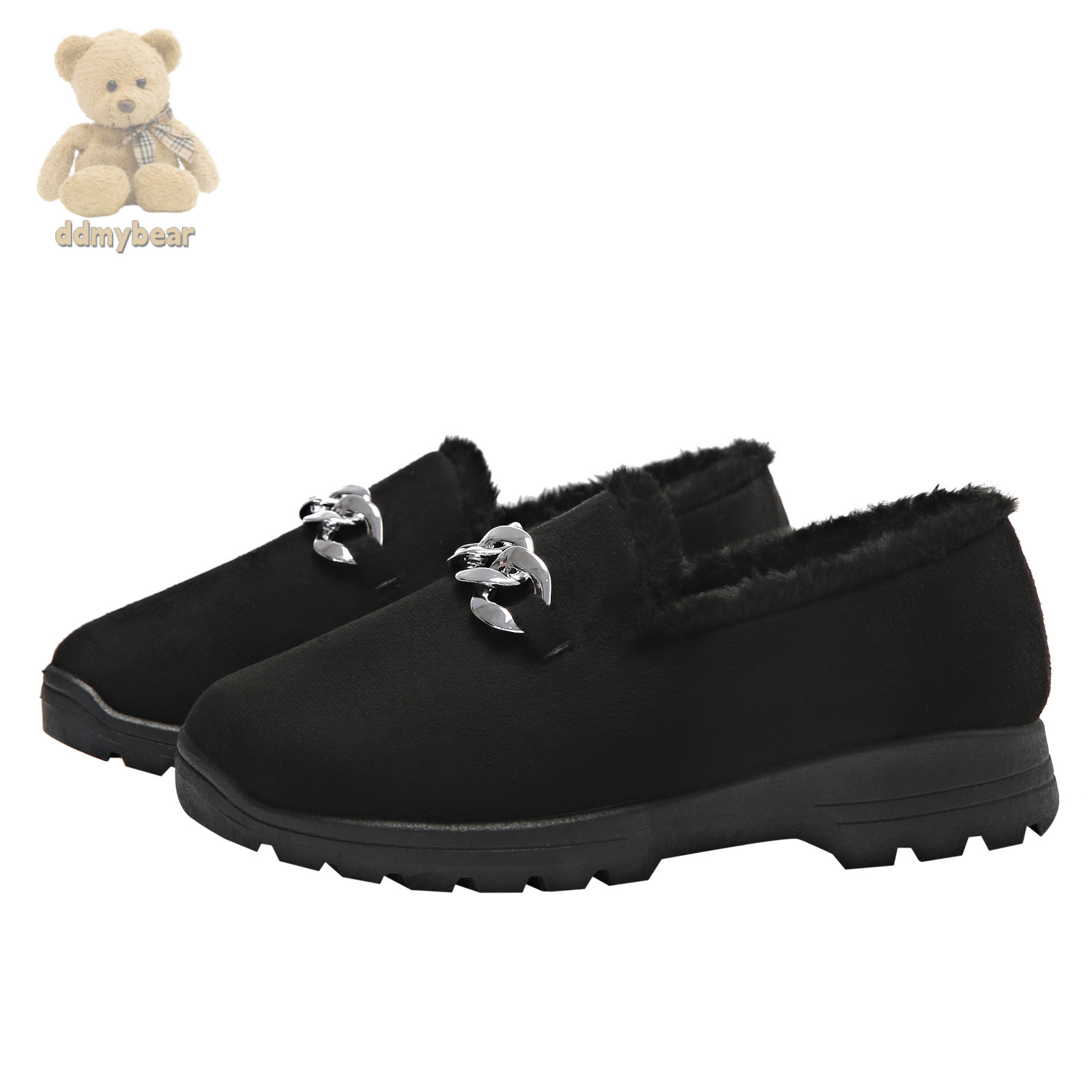Ddmybear 2024 Autumn/Winter New Cotton Low Cut Warm Women's Snow Boots Black Brown Fashion Chain Bean Shoes Chinese Brand Shoes F1008-25