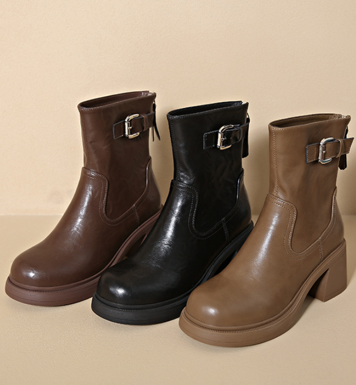 Women Boots Fashion Shoes New Design High Heel Increase Height Solid Color Versatile Round Toe Triple Black Brown Free shipping