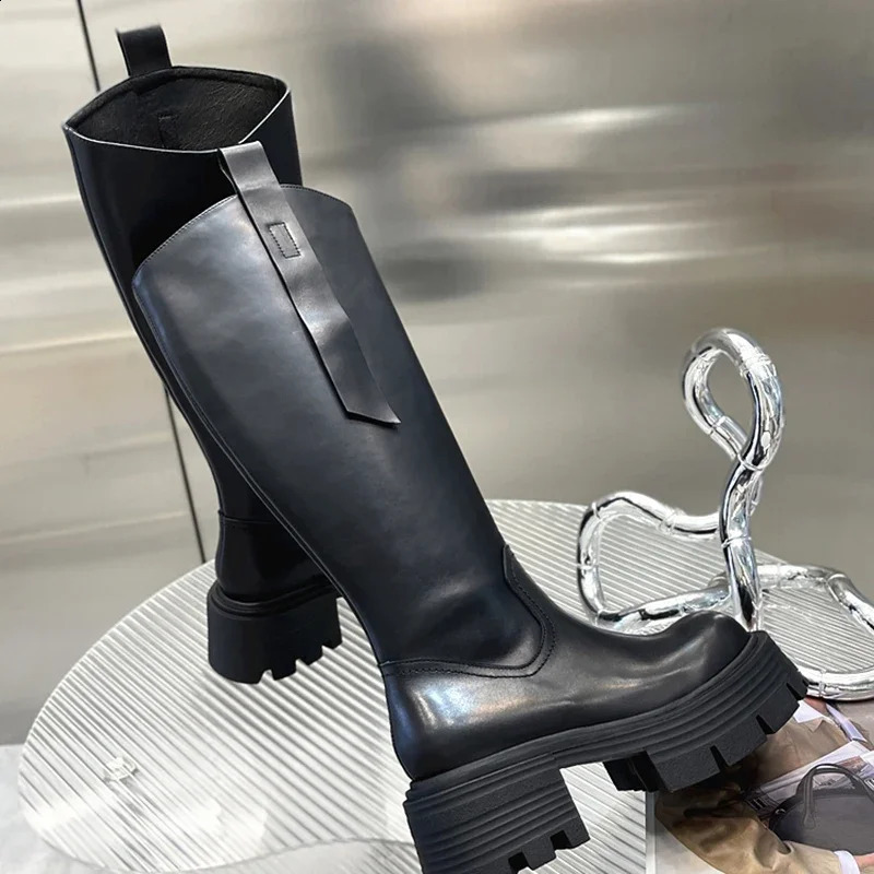Punk Style Women Knee High Boots Fashion Zippers Shoes Heel Autumn Winter Ladies Knight Long Booties 240929