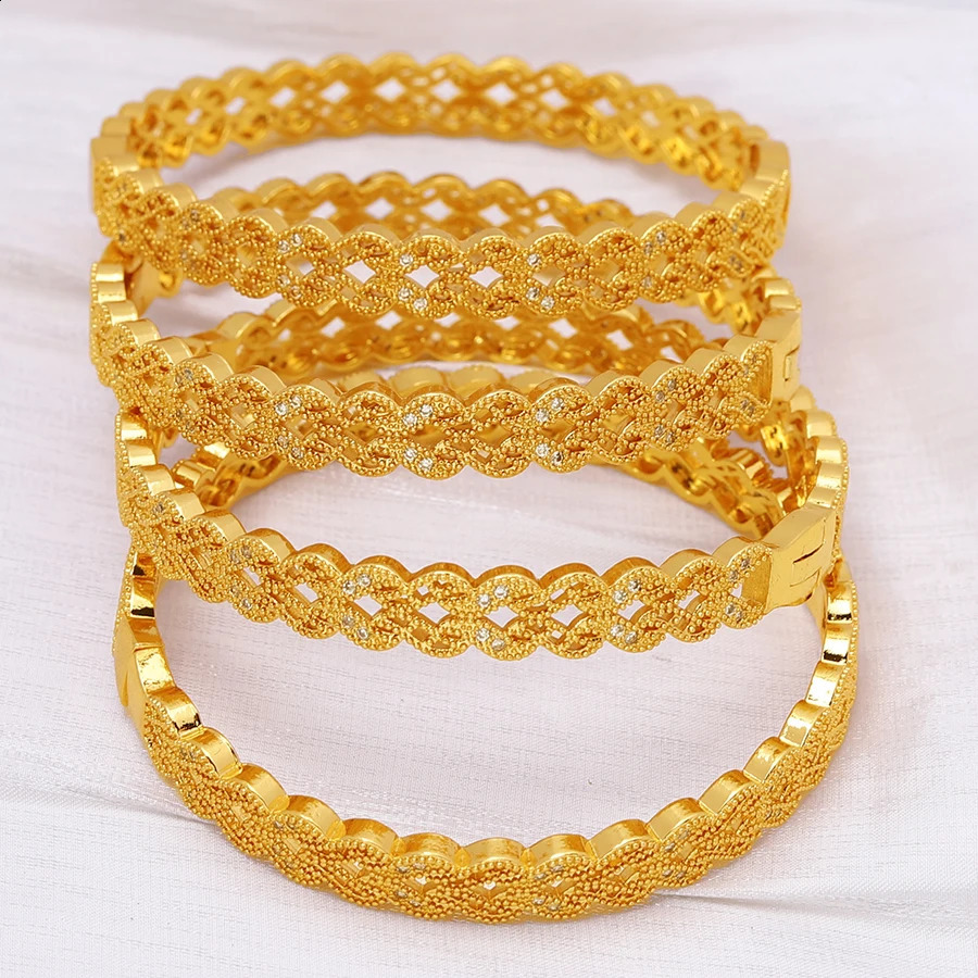 GirlS With white rhinestones Dubai Bangles For Women Bengal Africa Jewelry Saudi Arab Bracelets Habesha Indian Bride Gift 240927