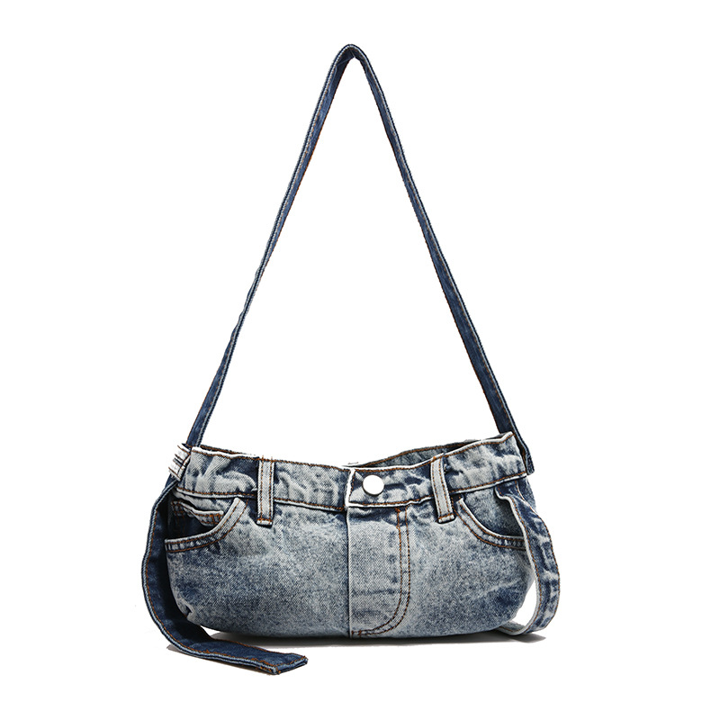 Female 2024 New European and American Retro Versatile Personalized Jeans Shoulder Bag Handheld Underarm Bag