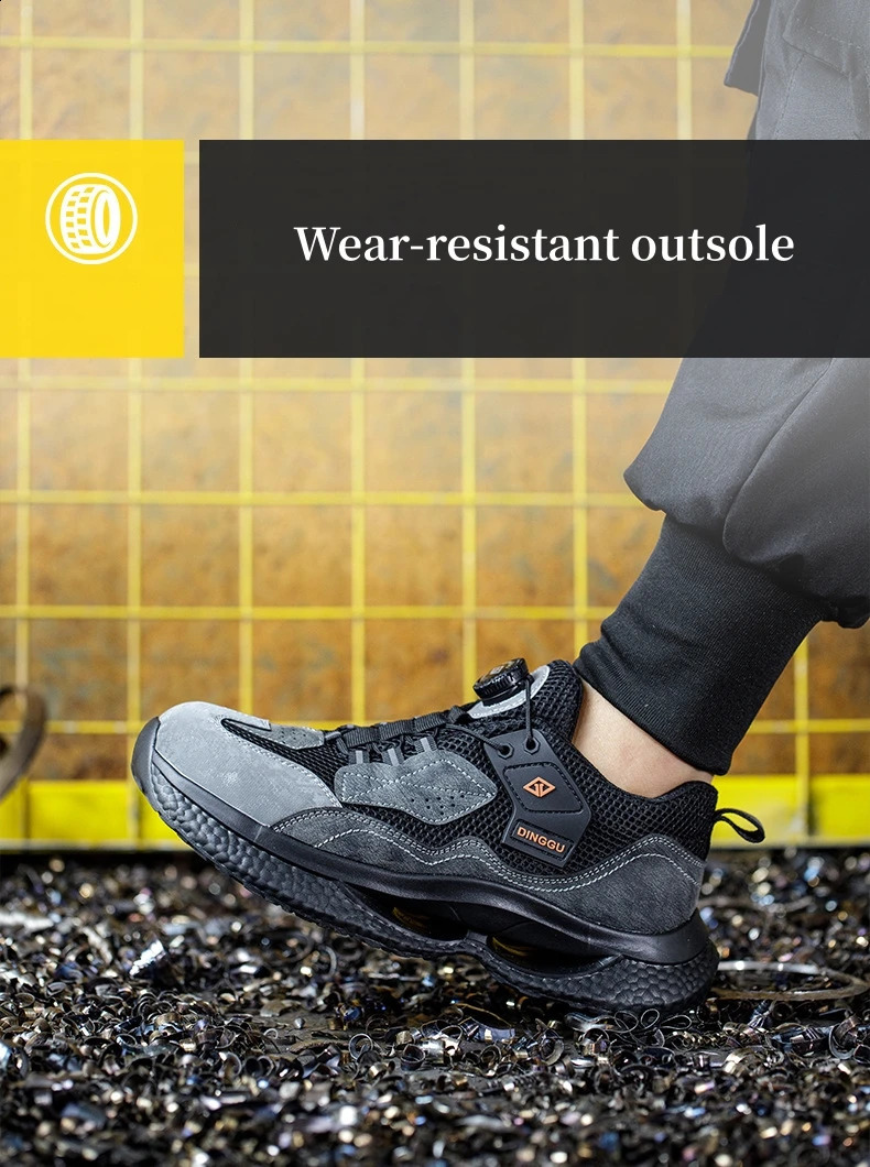 Safety Shoes Men Steel Toe Work Shoes Rotated Button Lightweight Indestructible Anti-smash Safety Boots Protective Work Sneakers 240927