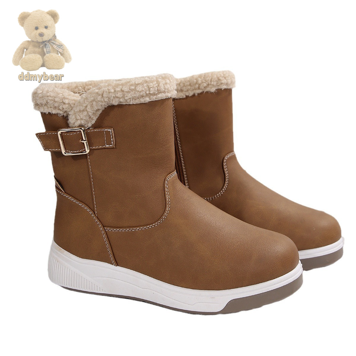 Ddmybear Snow For Women In Autumn Winter, Large Size With Fleece And Warm Cotton Shoes, Thick Soled Hairy Short Boots Chinese Brand Shoes F1008-45