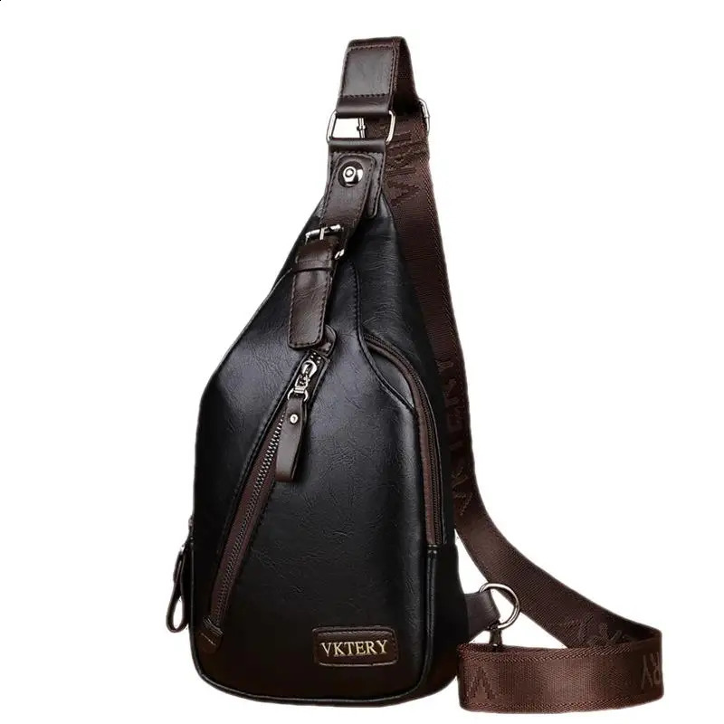High Quality PU Leather Mens Chest Bag Sports Sling Bag Male Shoulder Messenger Bag Fashion Travel Small Crossbody Bag 240924