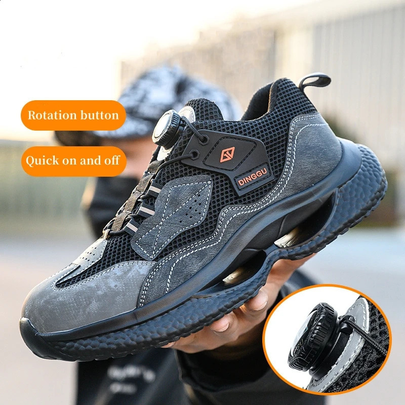Safety Shoes Men Steel Toe Work Shoes Rotated Button Lightweight Indestructible Anti-smash Safety Boots Protective Work Sneakers 240927