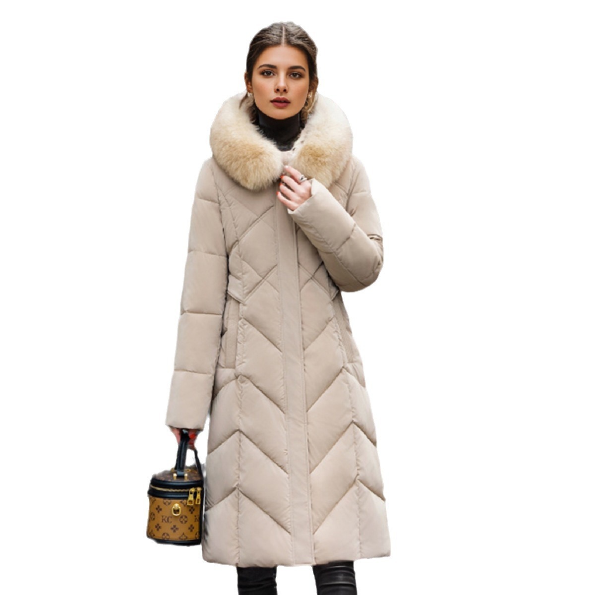 puffer jacket Middle Aged and Elderly Mothers Knee Length Cotton Jacket Long Down Cotton Jacket Womens Winter New Item Thick Cotton Jacket Plus Size J - view 6