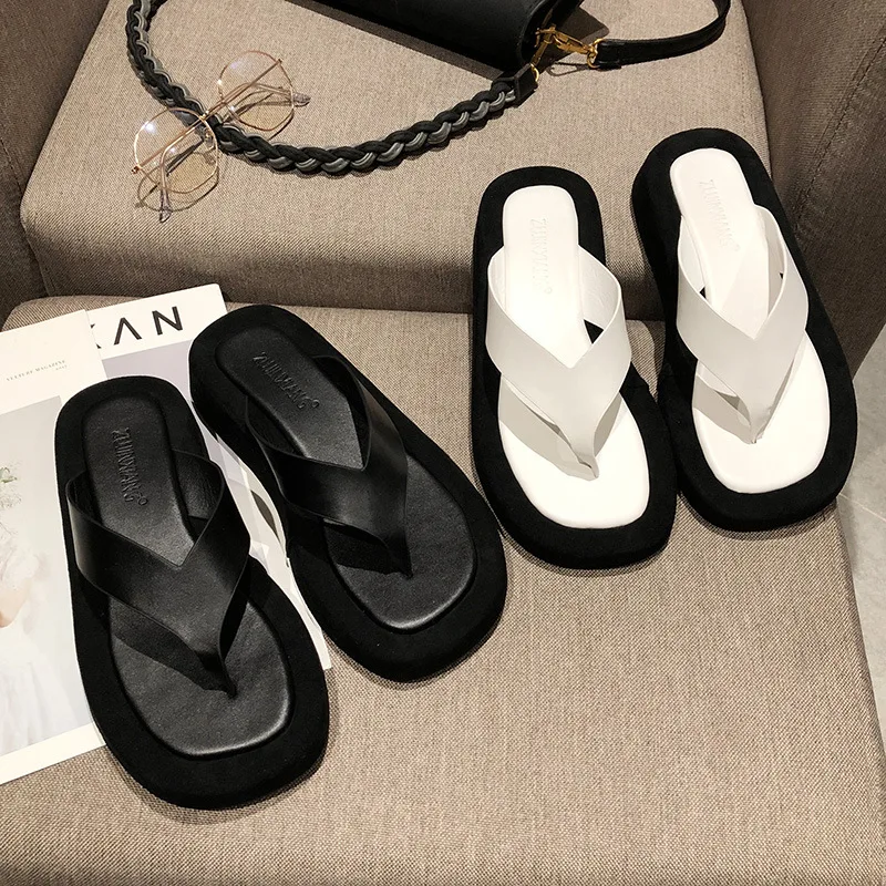 black/white mixed color thick bottom flip flops women famous designe clip toe slippers ladies platform jandal slides beach