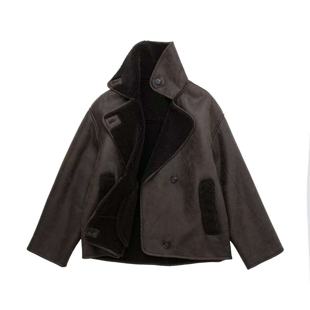 Jacket Women's coat Winter Street Style Loose double-faced jacket with plush coat lapel Fashion A high sense Outdoor Outfits Long Sleeve Chic Lap