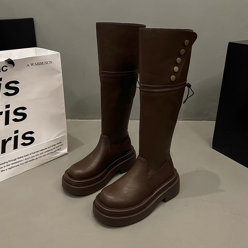 Women Fashion Boots Trendy Design Versatile Thick Sole Increase Height Round Toe Winter Warm Triple Black Brown fashion