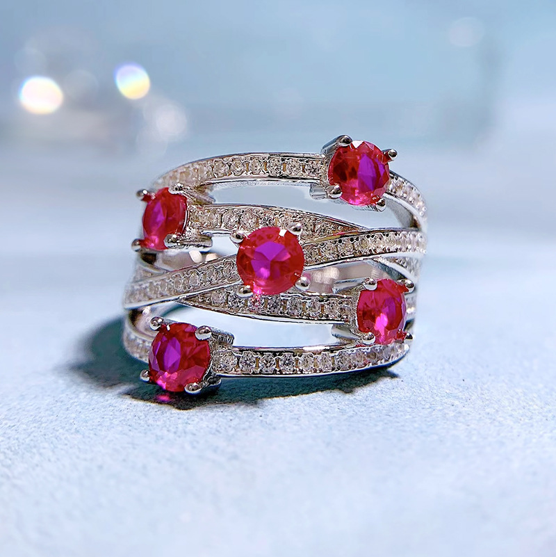 Choucong Cross Wedding Rings Luxury Jewelry Pure 100% 925 Sterling Silver Round Cut Ruby Moissanite Diamond Gemstones Party Eternity Women Finger Ring