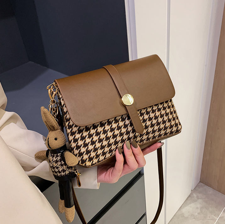 Women Shoulder Fashion Design Sense Crossbody Small Square Bag Triple Black Brown fashion