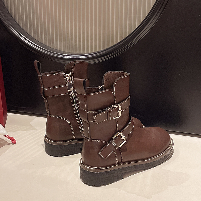 Trendy Women's Fashion Boots: Stylish Martin Boots with Thick Soles for Height Increase - Triple Black/Brown (2024) f3be