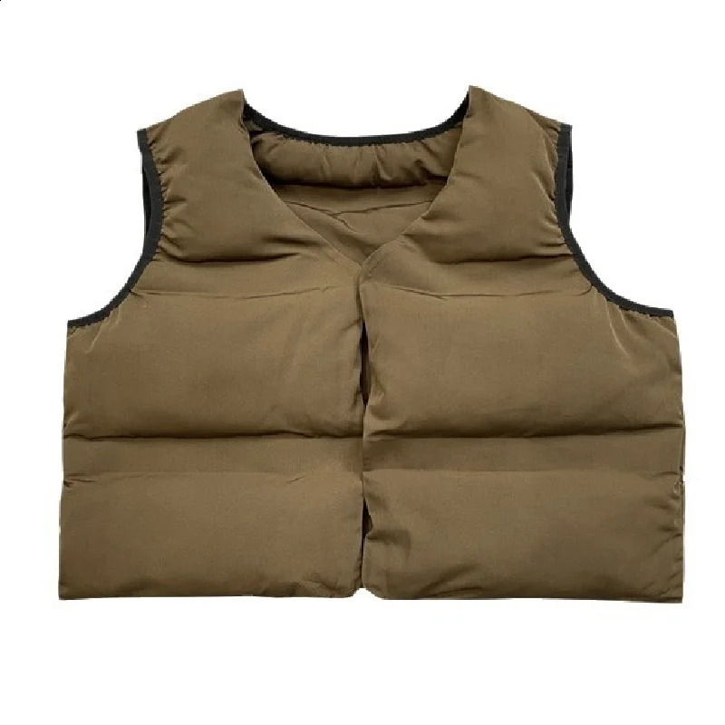 Mens Fashion Fluffy Waist Cotton Pad Thick Warm Fluffy Tank Top Winter Heat Shrink Sleeveless Park Solid Color 240927