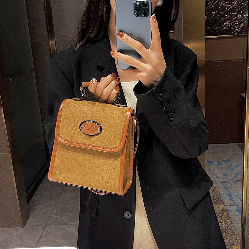 Female 2024 autumn retro college style suede backpack