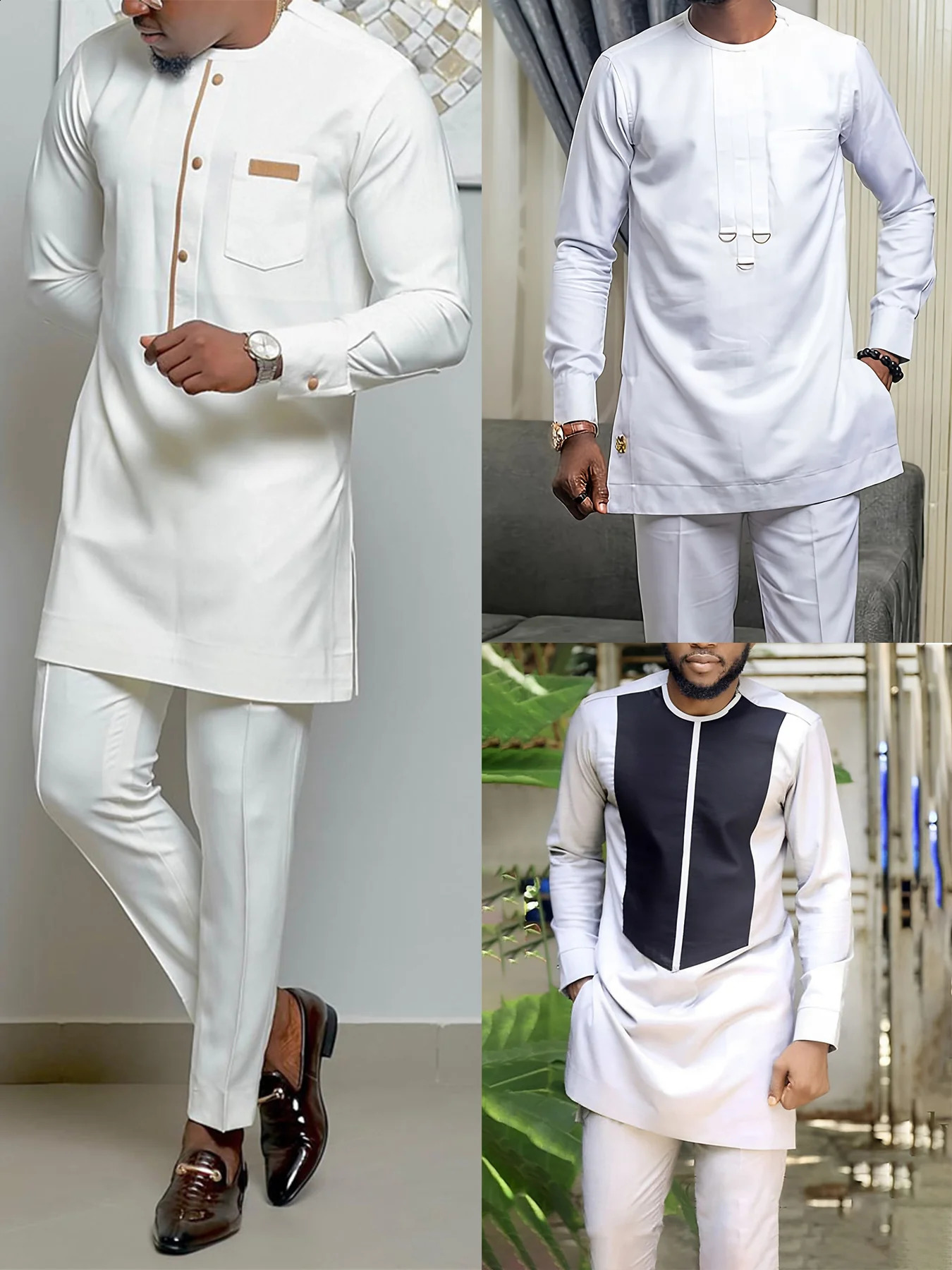 Kaftan Nigeria White Mens Southern African Traditional Clothing Large Size Elegant Long Sleeve Vacation Clothing 240927