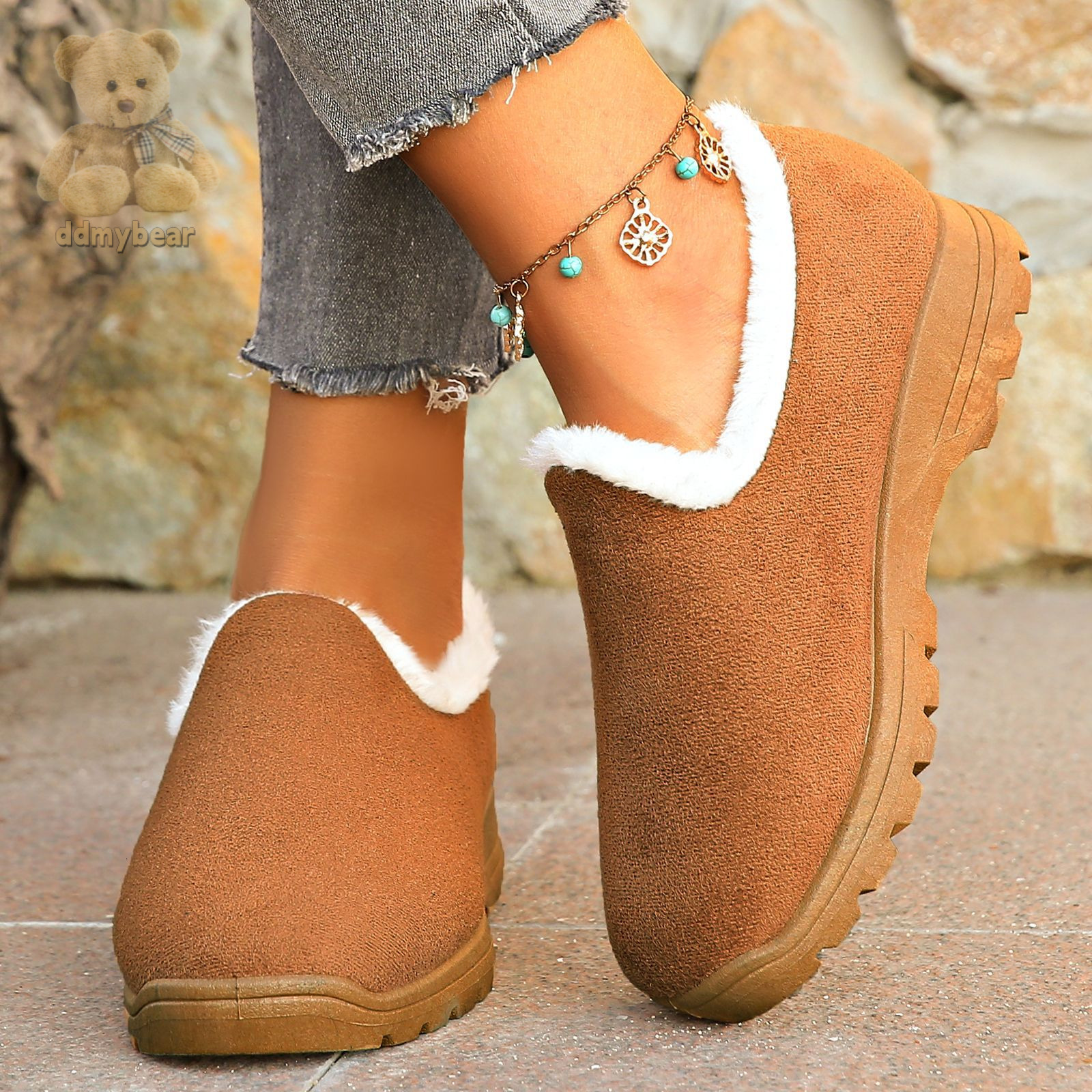 Ddmybear Fashionable Hairy Soled Height Increasing Snow Boots Women With Thick Fleece Winter Protection Women Cotton Shoes Warmth Chinese Brand Shoes 