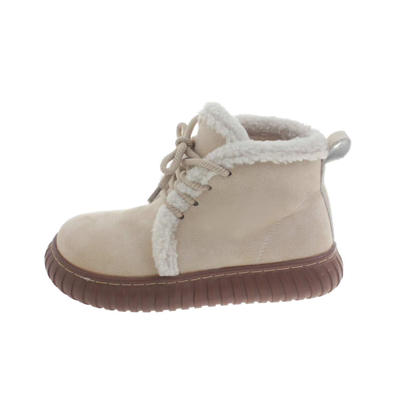 Winter Women's Fleece Shoes: Lace-Up Triple Brown Beige, Non-Slip, Thick Sole fd03
