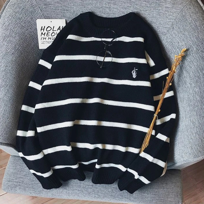 Mens Pulling Tear Crewneck Knitted Sweater Mens Plain weave with holes Solid color Round neck casual Cigar 240930